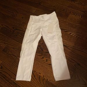 Lululemon cropped pant. embellished velvet trim.